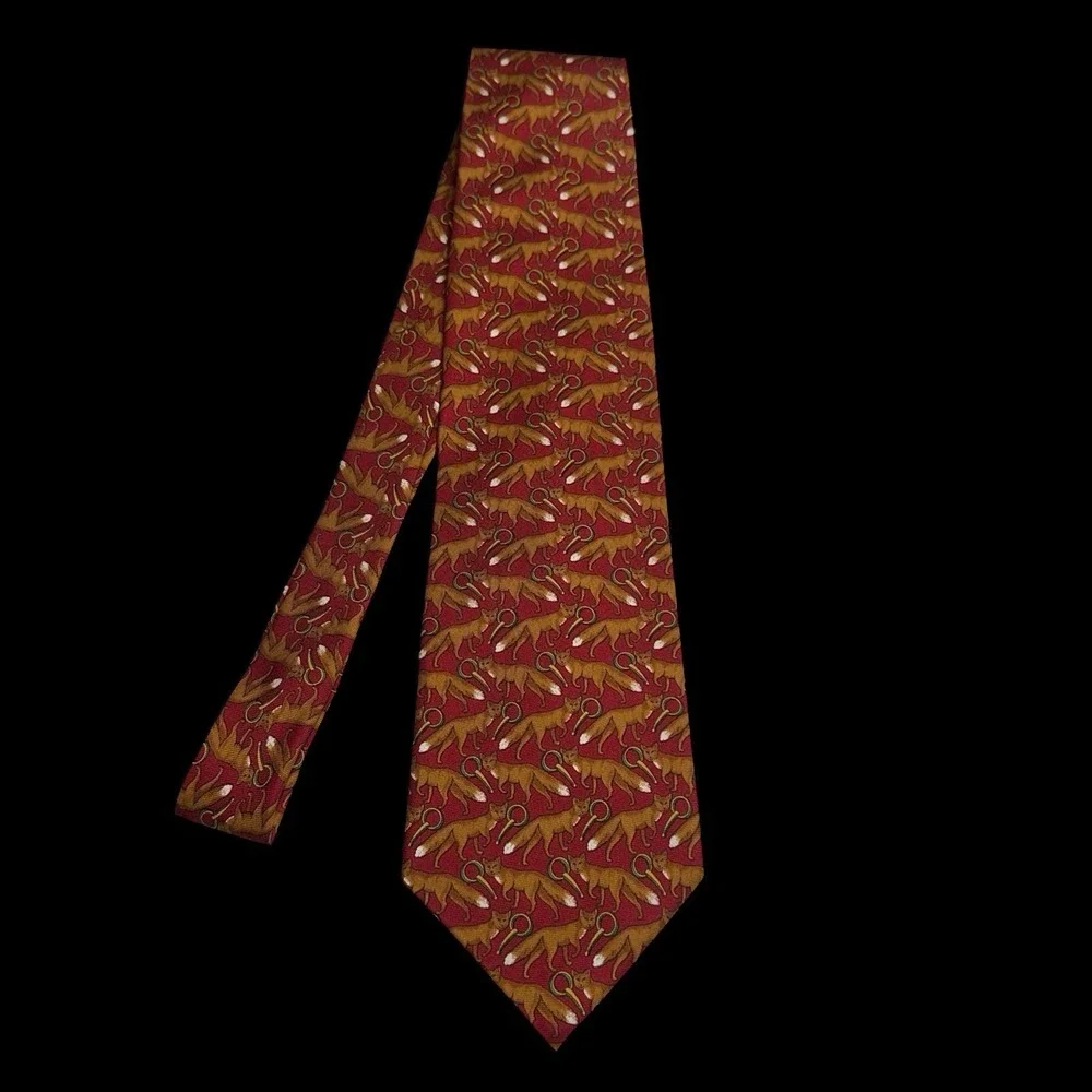 Paul Fredrick - White Tail Fox Tie -‎ Mens Silk Red Tie - 58